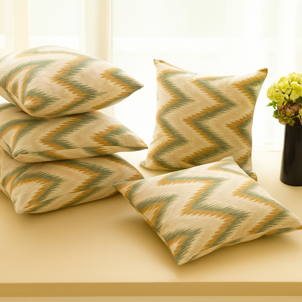 Earth Tone Ikat Zigzag Pattern Cushion Covers