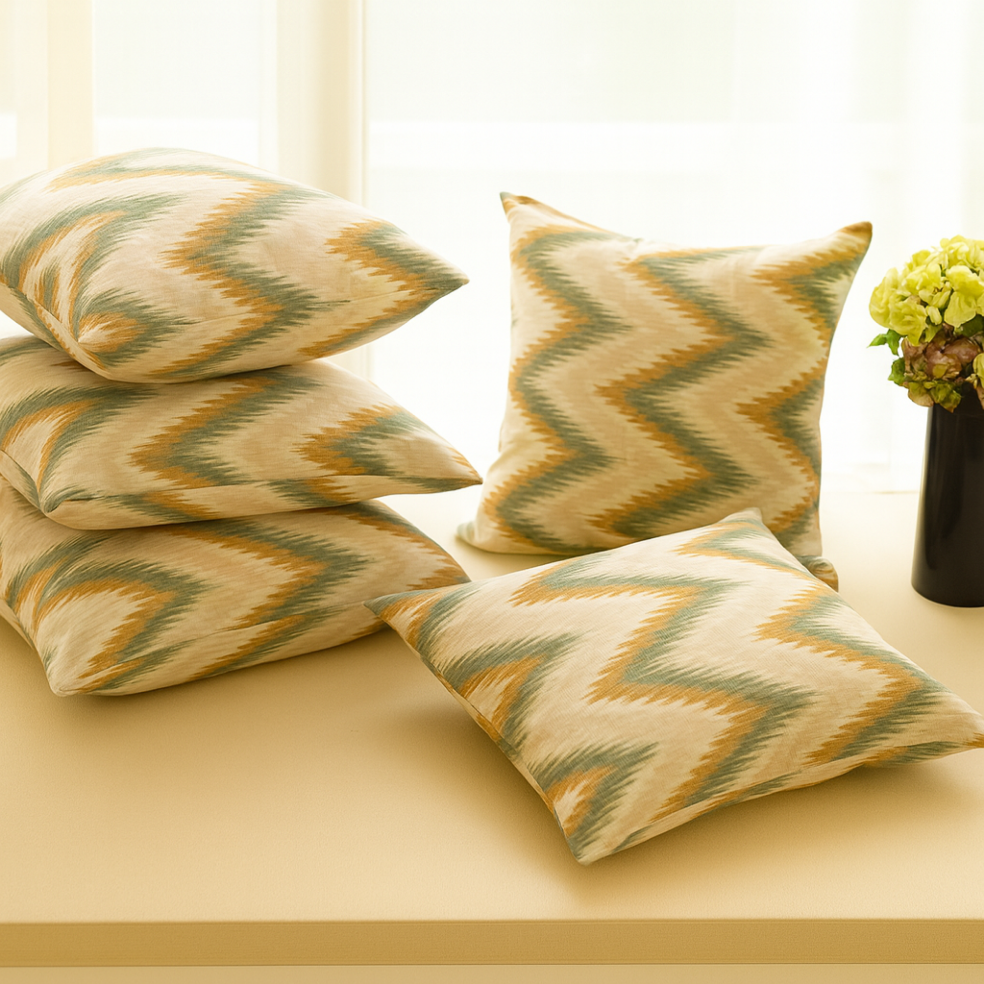 Earth Tone Ikat Zigzag Pattern Cushion Covers