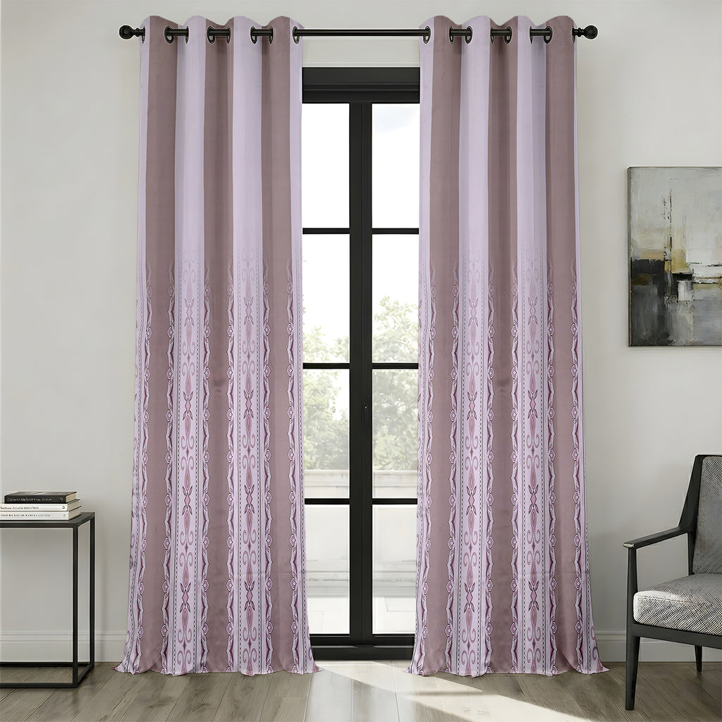 Blush Ornate Stripe Blackout Curtain Set