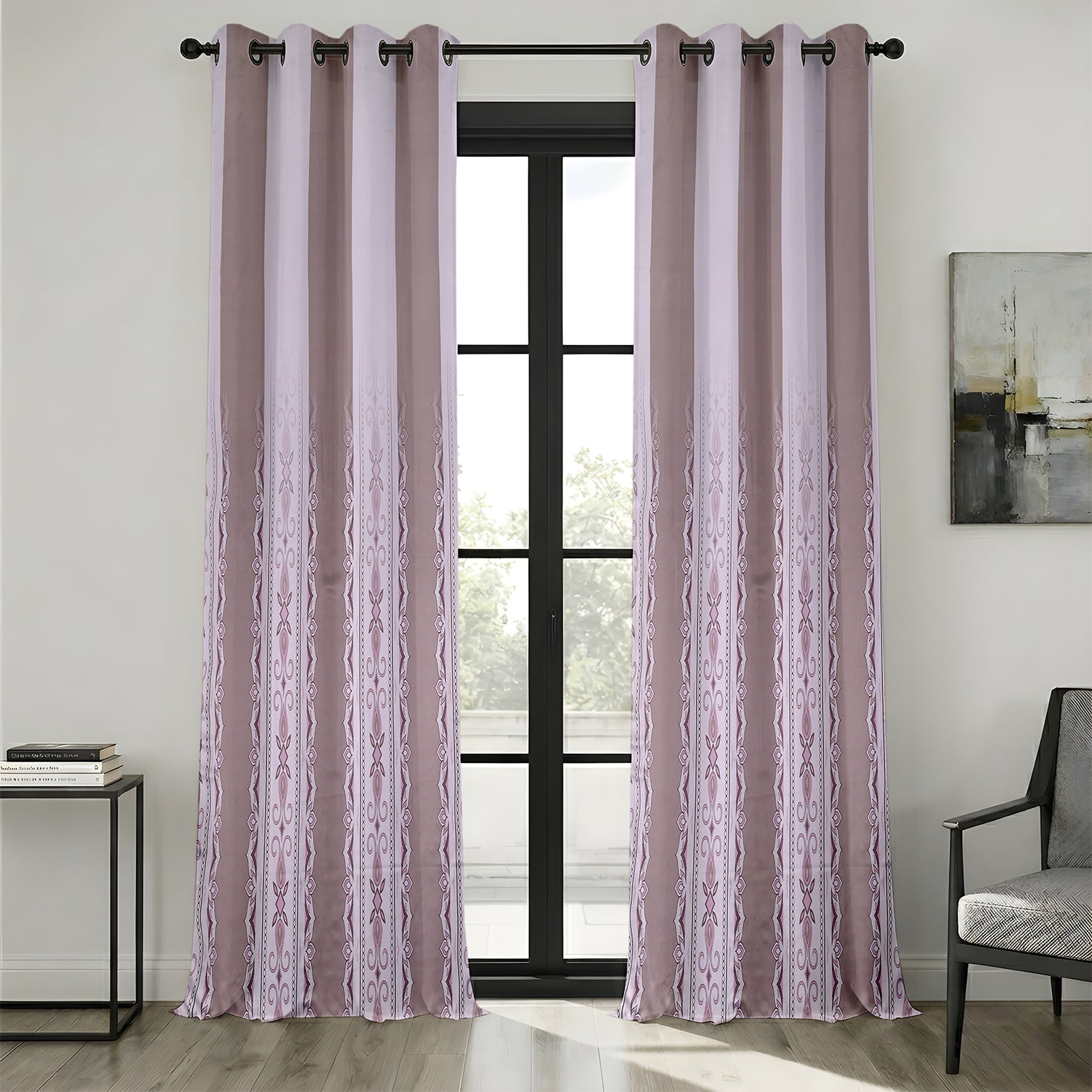 Blush Ornate Stripe Blackout Curtain Set