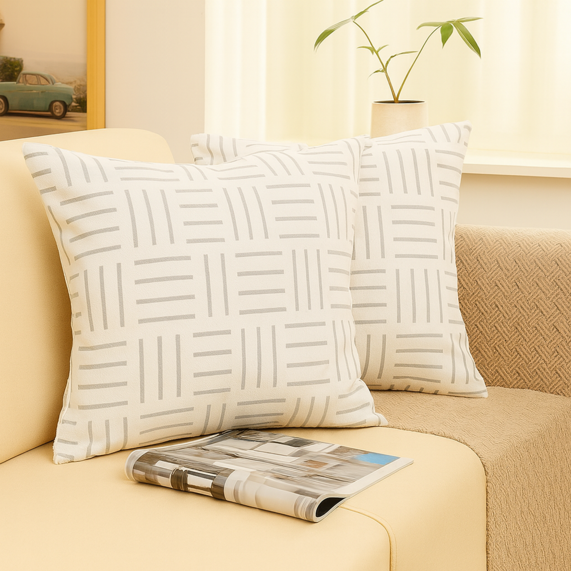 Minimal Grid-Line Cushion Covers