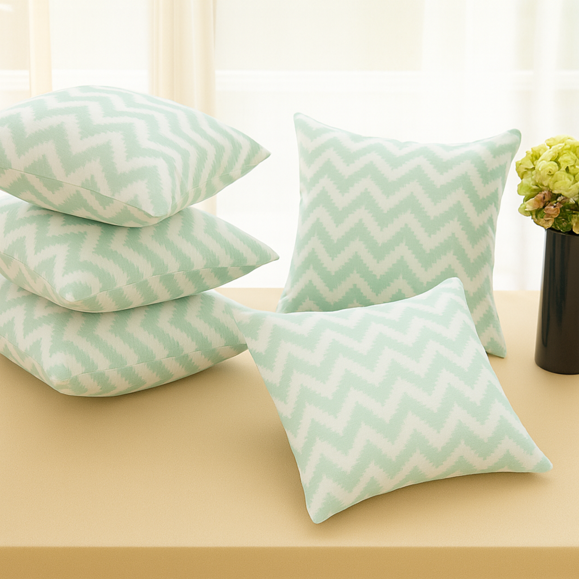 Pastel Mint Zigzag Cushion Covers