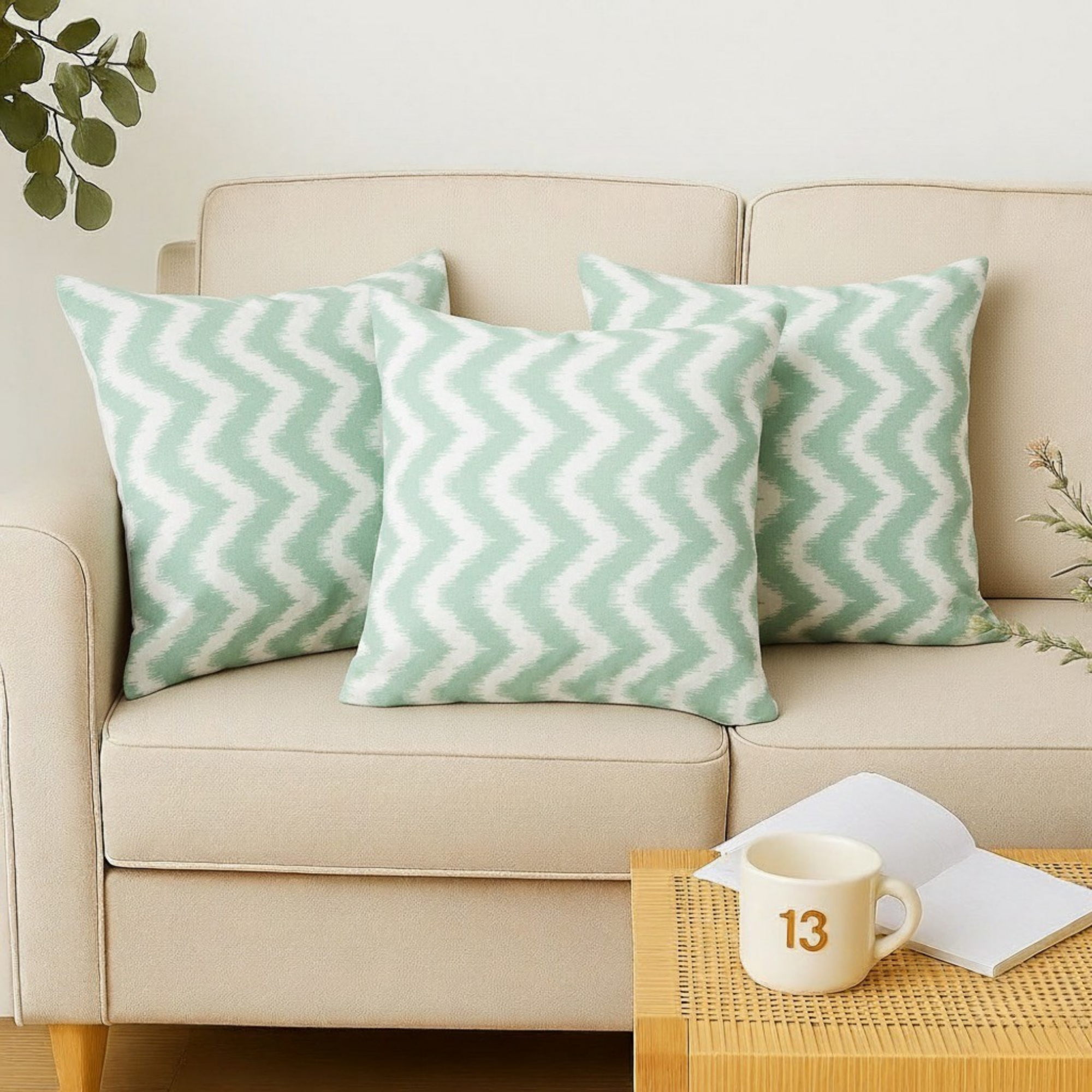 Pastel Mint Zigzag Cushion Covers
